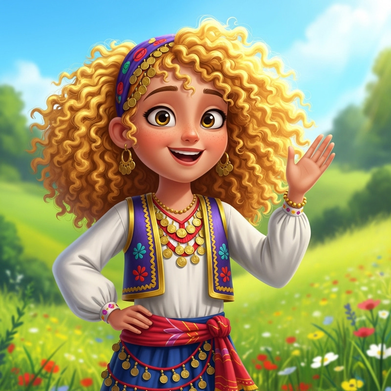 Animated Gypsy Girl with Blonde Curly Hair Animated Gypsy Girl with Blonde Curly Hair