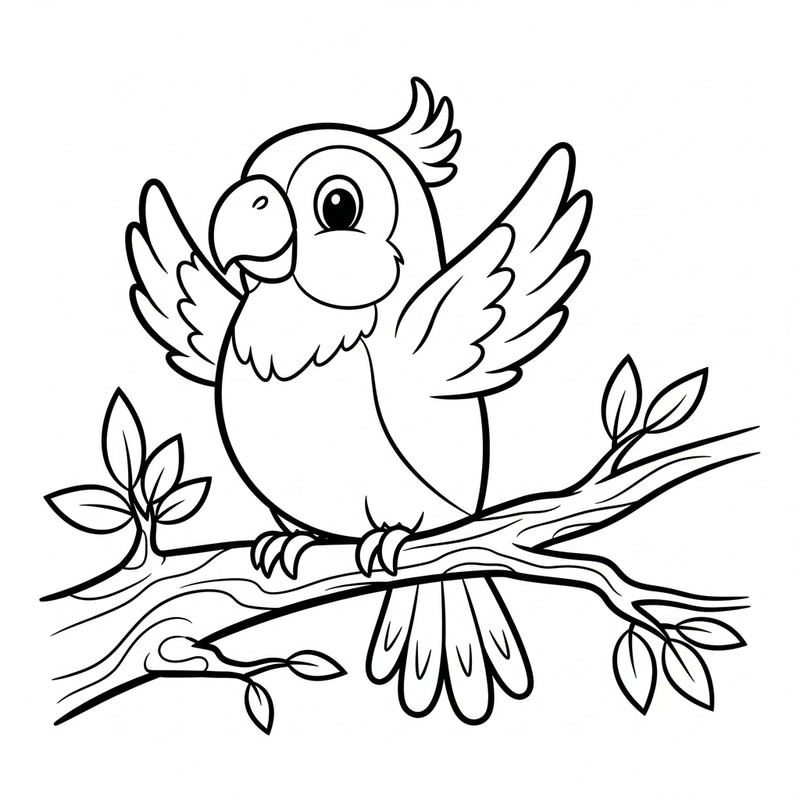Playful Parrot Coloring Page for 7-Year-Olds | Classic Children's Style