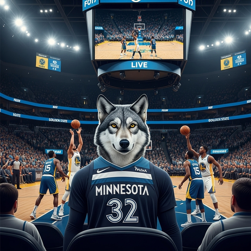 Grey Wolf Minnesota Timberwolves Fan at Basketball Game vs Golden State