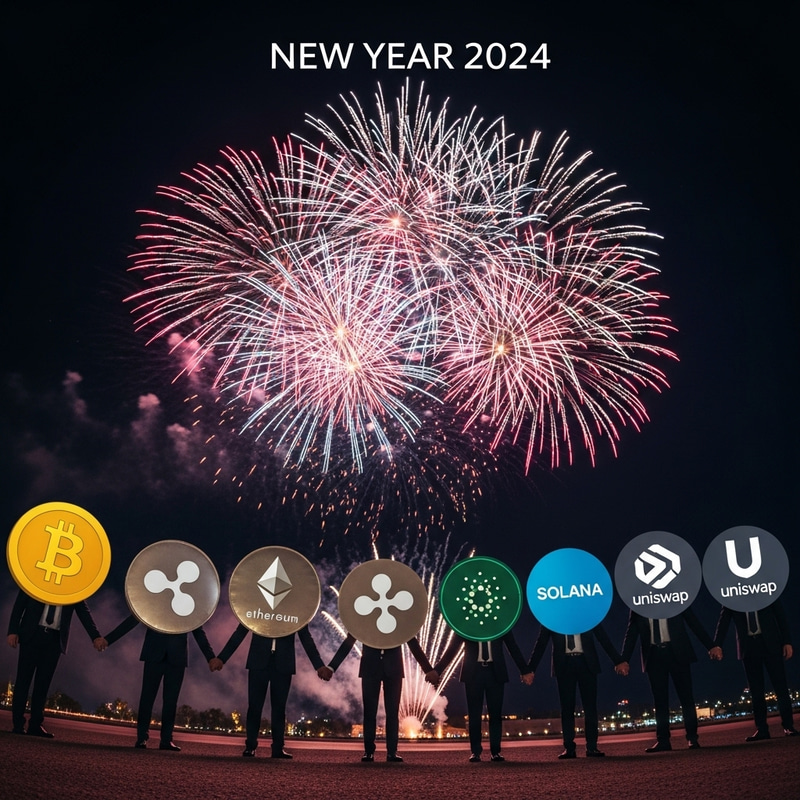 Bitcoin Ethereum XRP Solana Cardano Uniswap New Year 2024 Celebration