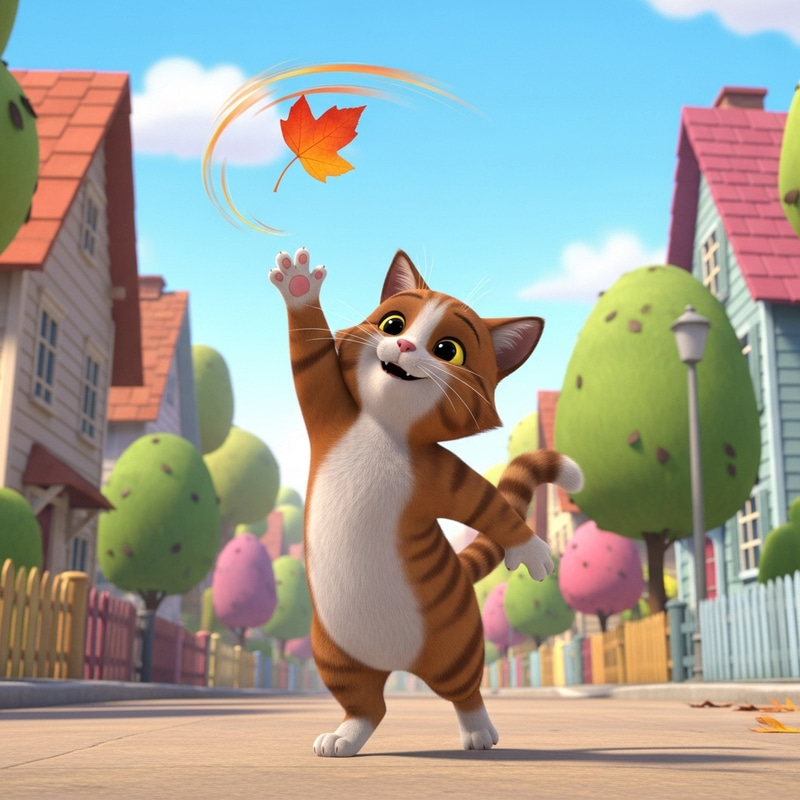 Cheerful Disney Cat Animation in Colorful Neighborhood