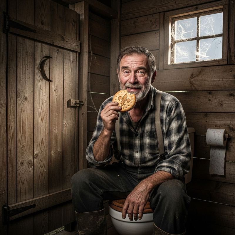 Southern Man Eating Cornbread in Outhouse with Confederate Flag