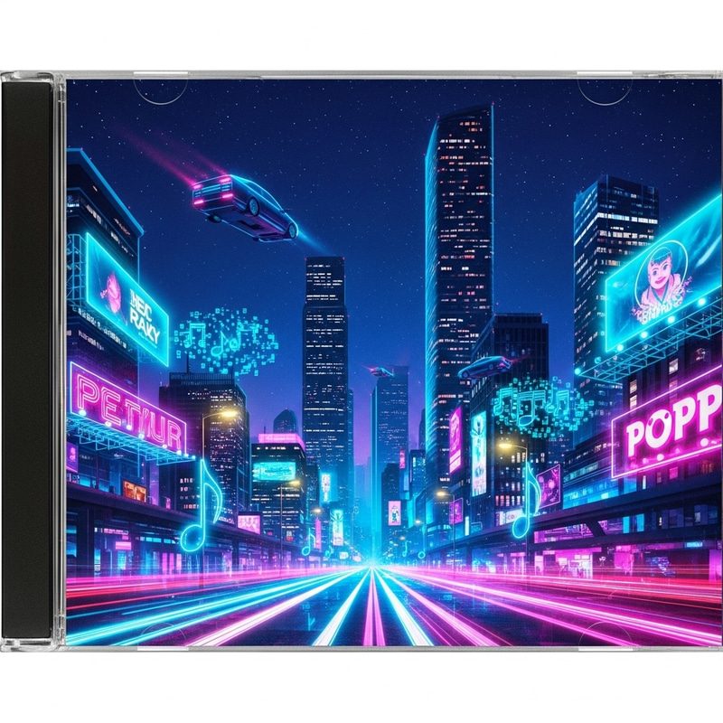Cityscape Synthwave Cyberpunk CD Cover Design