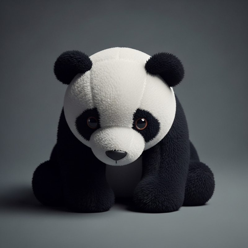 Sad Plush Panda Staring with One Eye on Gray Background Sad Plush Panda Staring with One Eye on Gray Background