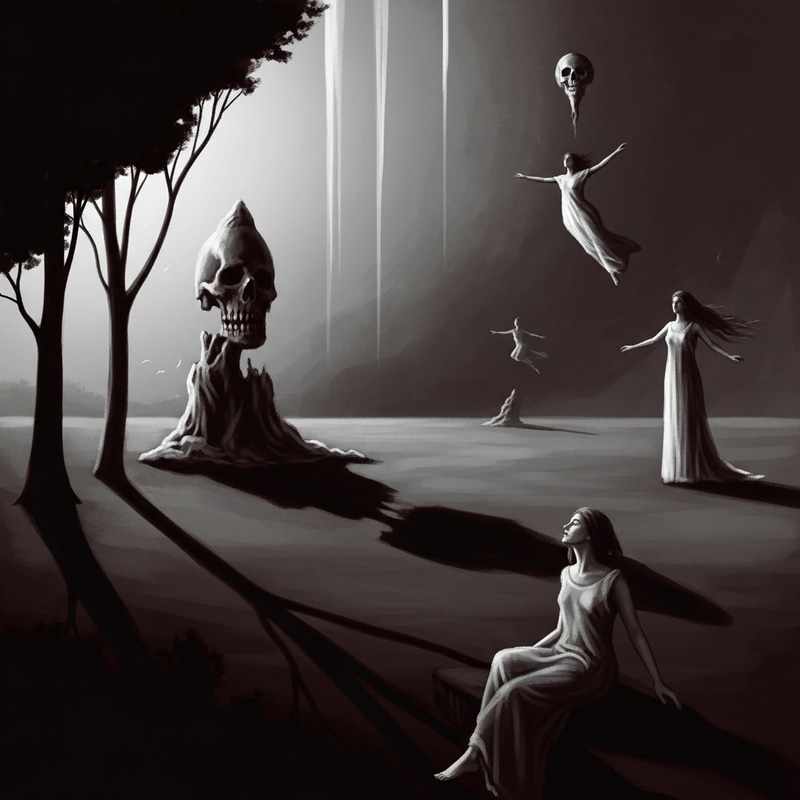 Salvador Dali-inspired Gothic Dreamscape: Enigmatic Mortality and Subconscious Depiction Salvador Dali-inspired Gothic Dreamscape: Enigmatic Mortality and Subconscious Depiction