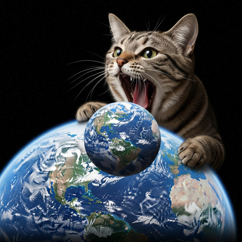 Big Cat Consuming the World - Surreal Scene