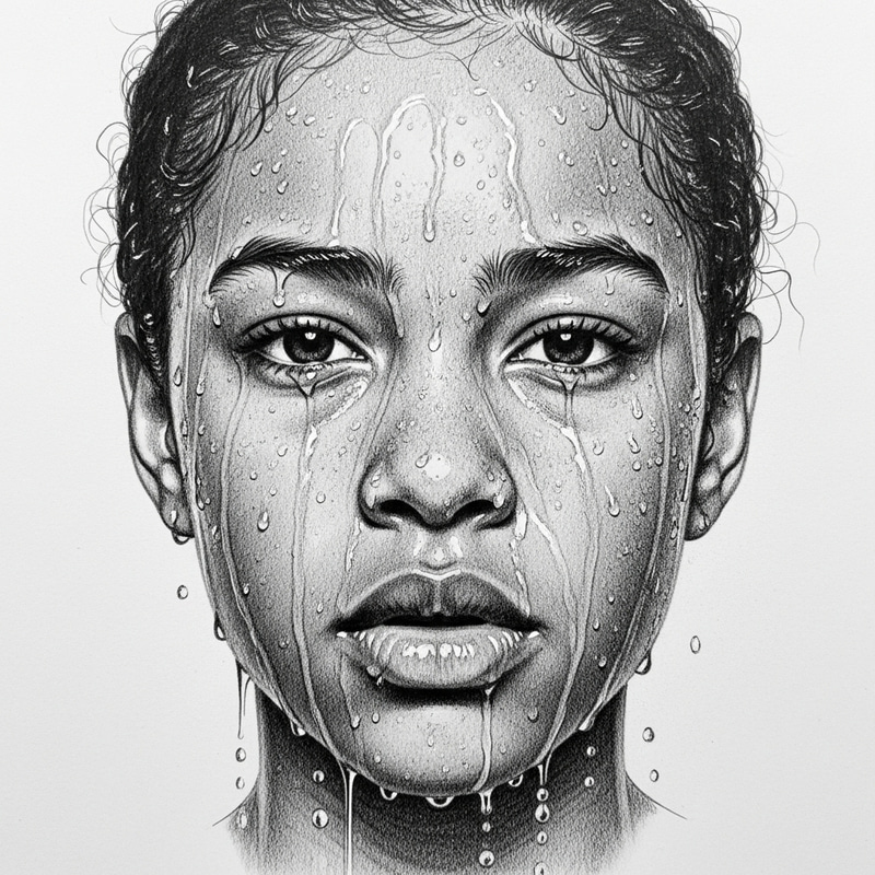 Wet Face Drawing - Mixed-Race Portrait Sketch