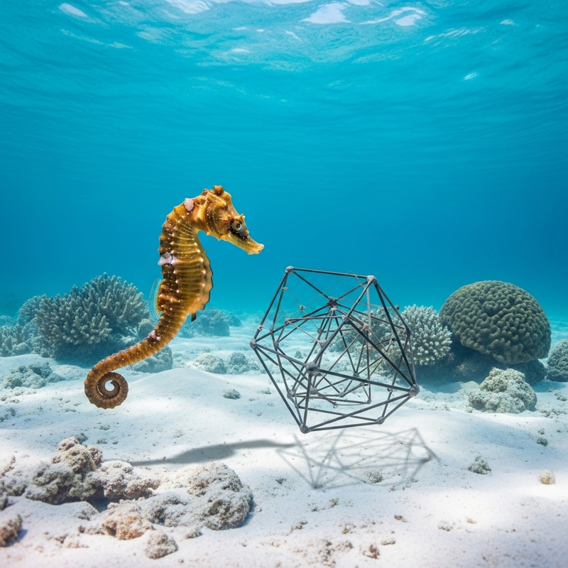 Surreal Seahorse with Horse-like Head in Enigmatic Underwater Scene