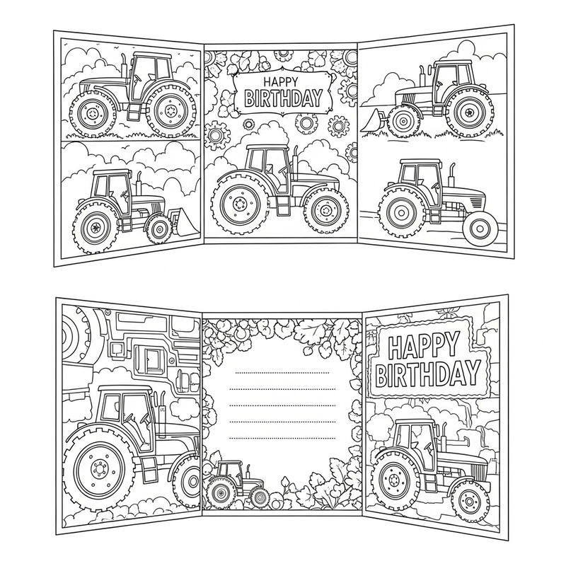 Tractor Themed Birthday Card - Fun Coloring Activity