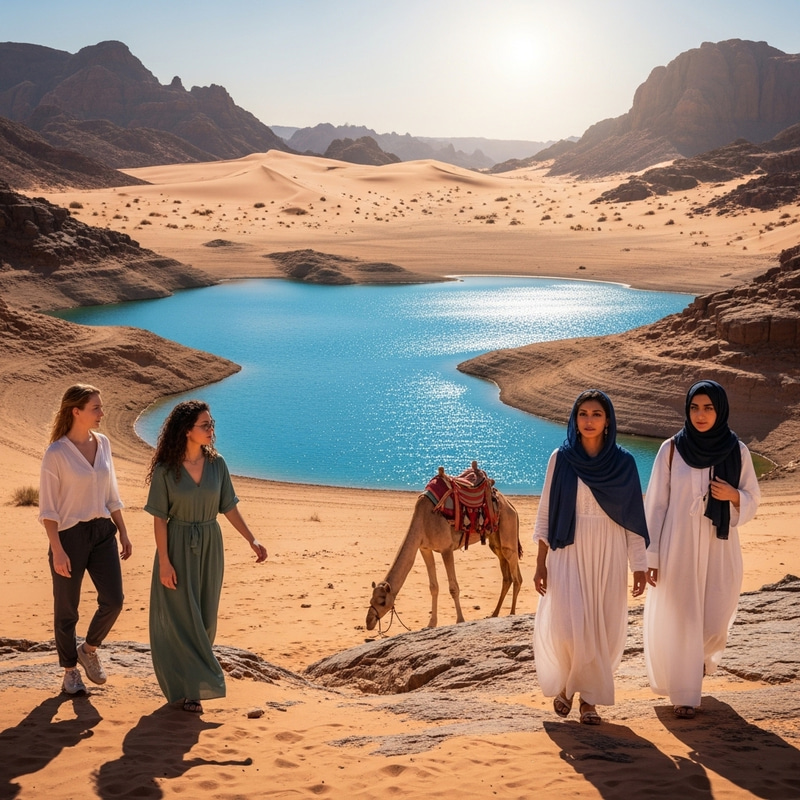 Four Beautiful Women in the Desert Oasis