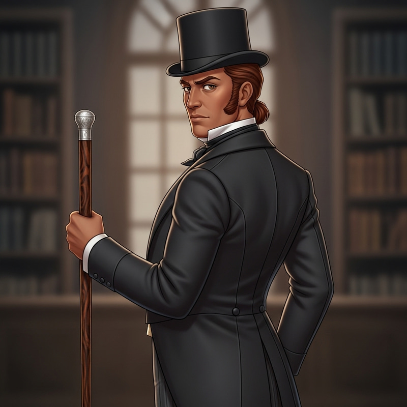 Elegant Gentleman with Chimneypot Hat and Cane