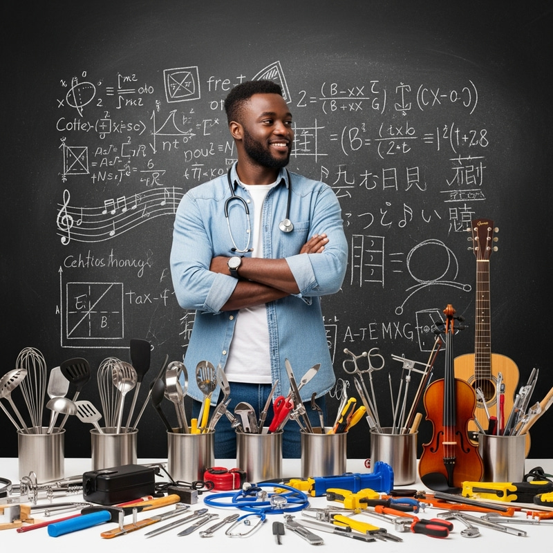 Versatile Man Demonstrating Varied Skills Versatile Man Demonstrating Varied Skills