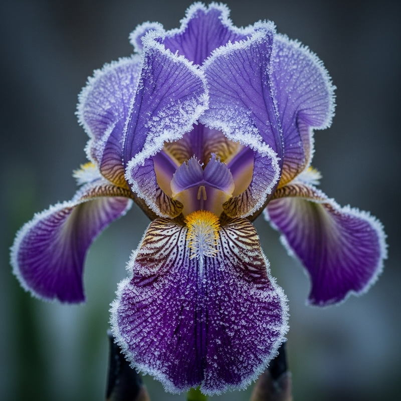 Frosty Iris Flower Petals with Intricate Patterns