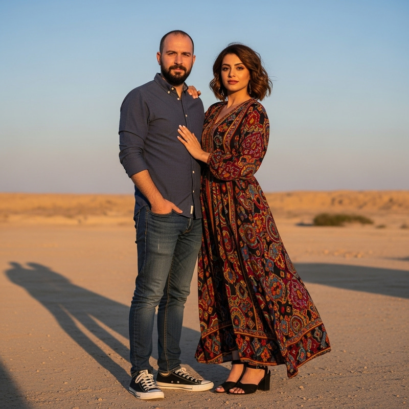 Man and Woman in Stylish Sunset Portrait