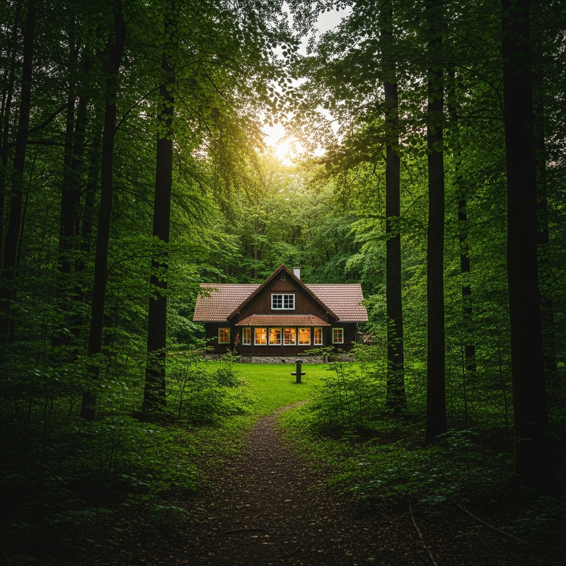 Secluded Forest Cabin Surrounded by Nature