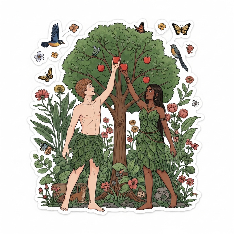 Adam and Eve Garden Scene Stickers | Floral & Fauna Design