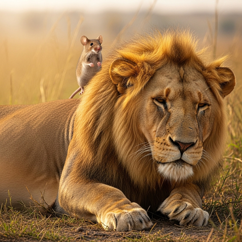 Mouse Riding Lion: Unlikely Duo in Harmony Mouse Riding Lion: Unlikely Duo in Harmony