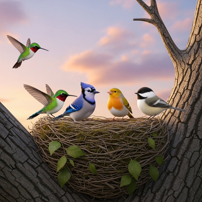 Five Birds Nest Animation - Naturalistic Avian Harmony Five Birds Nest Animation - Naturalistic Avian Harmony