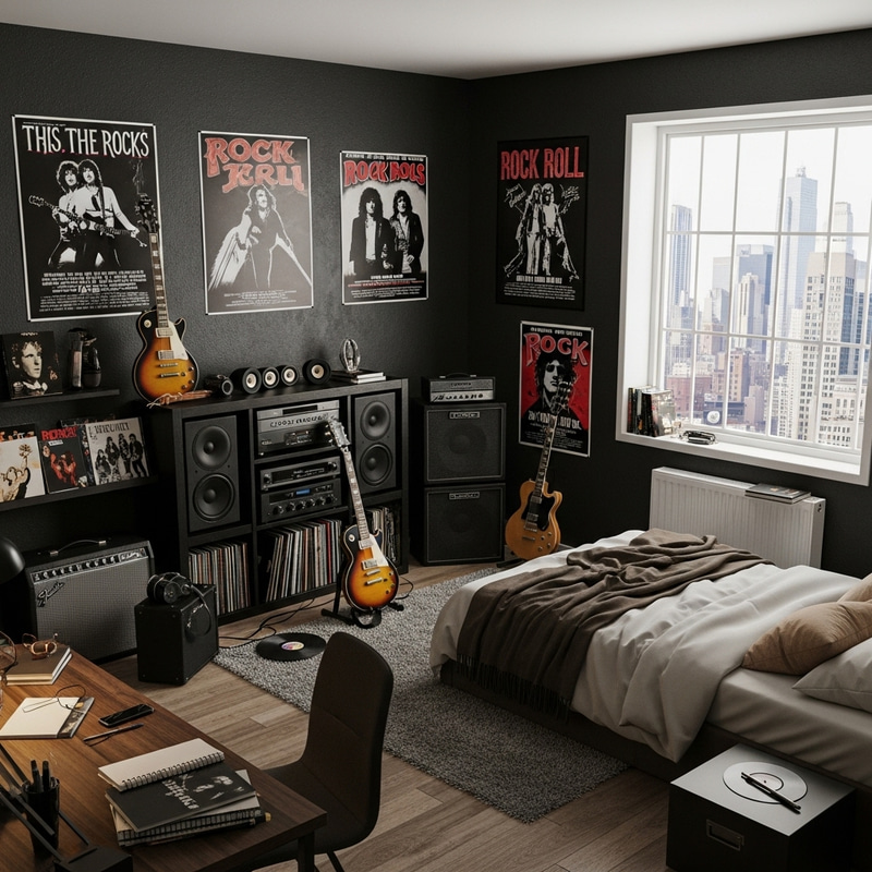 Cozy New York Rockstar Teen Bedroom | Iconic Music Decor Cozy New York Rockstar Teen Bedroom | Iconic Music Decor