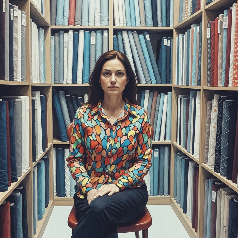 Lady in Fabric Store: Soft & Vibrant Impressionism Fantasy