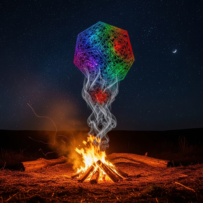 Mesmerizing Campfire Smoke Transforms into Vibrant Geometric Fractal Mesmerizing Campfire Smoke Transforms into Vibrant Geometric Fractal