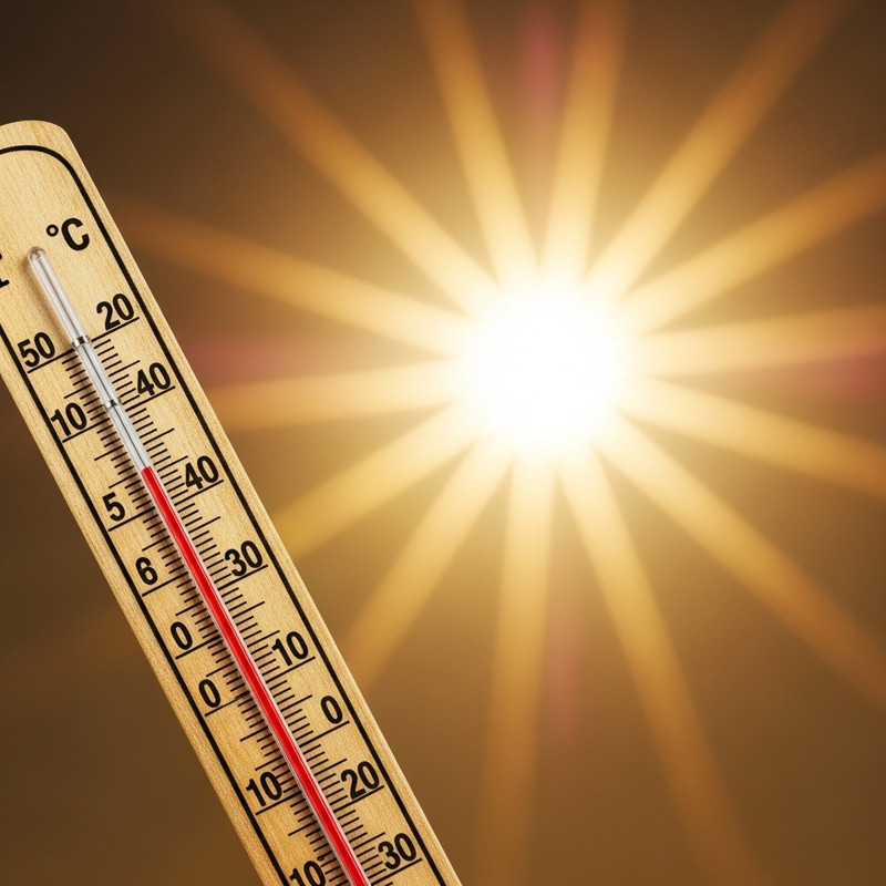 Sun Radiating Light & Vintage Thermometer | Heat Image