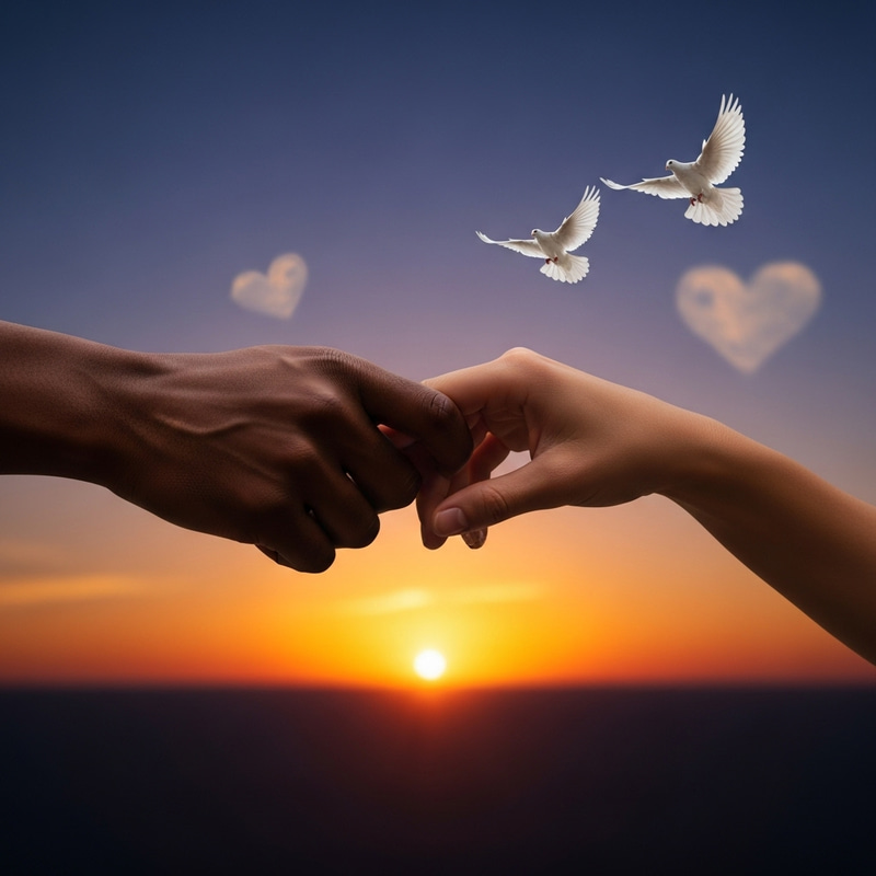 Romantic Sunset with Intertwined Hands: Amor