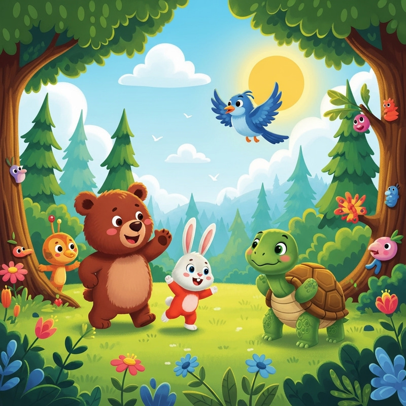 Cheerful Kids Cartoon: Fun in the Forest