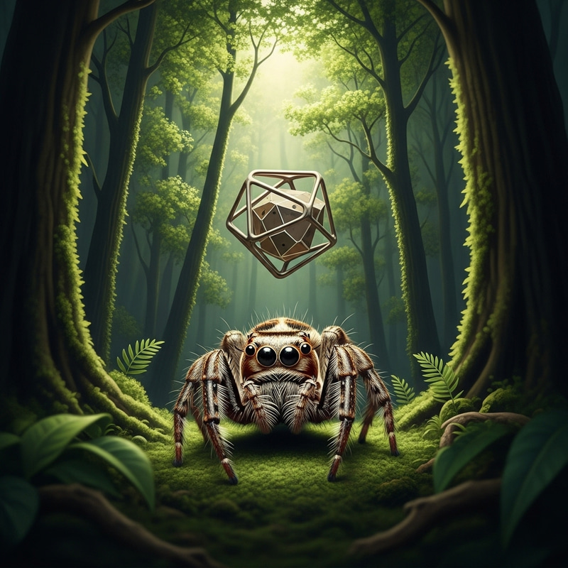Jumping Spider Mating Dance in a Lush Forest Scene Jumping Spider Mating Dance in a Lush Forest Scene