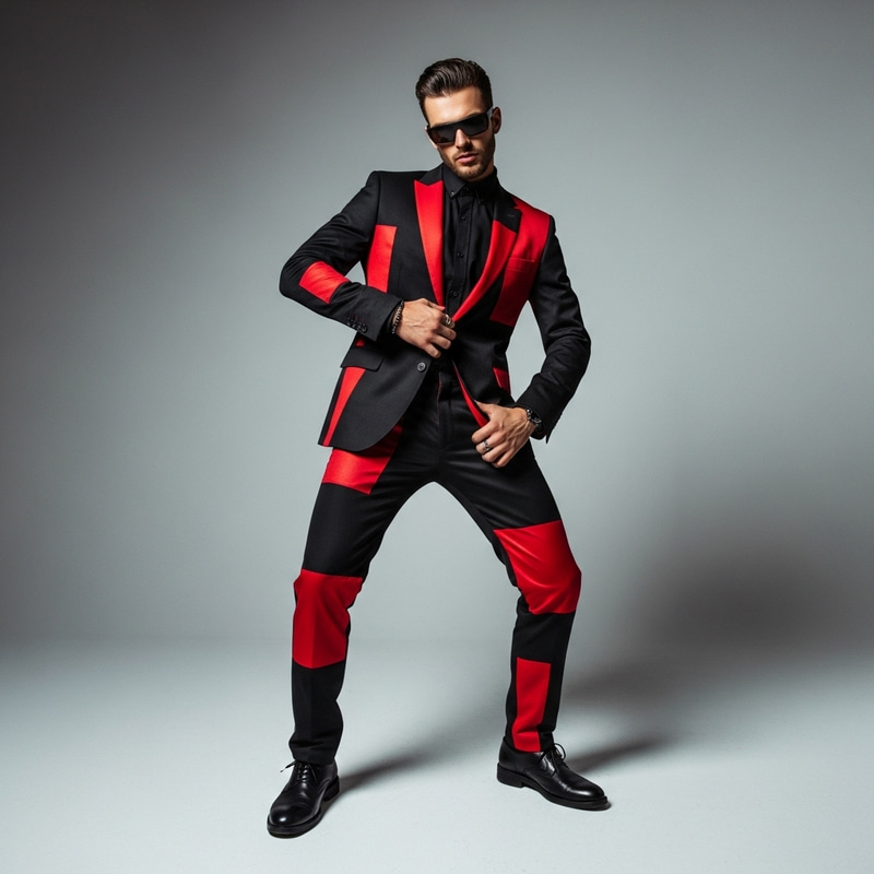 Avant-Garde Recycled Materials Suit | Bold Black & Red Palette Avant-Garde Recycled Materials Suit | Bold Black & Red Palette