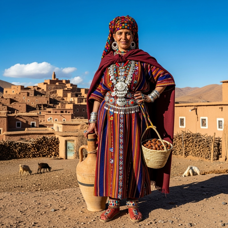 Aamzigh Woman in Traditional Attire with Handmade Ethnic Shoes Aamzigh Woman in Traditional Attire with Handmade Ethnic Shoes