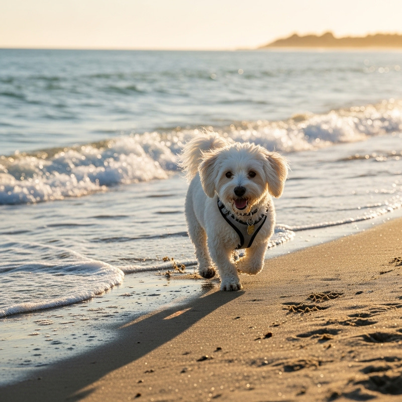 Fluffy White Coton de Tulear Beach Day | Serene Coastal Scene Fluffy White Coton de Tulear Beach Day | Serene Coastal Scene
