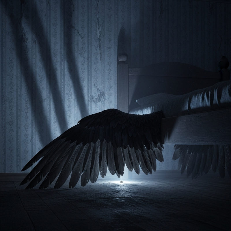 Haunting Bird Wings Under Bed - Hyperrealistic Image Haunting Bird Wings Under Bed - Hyperrealistic Image