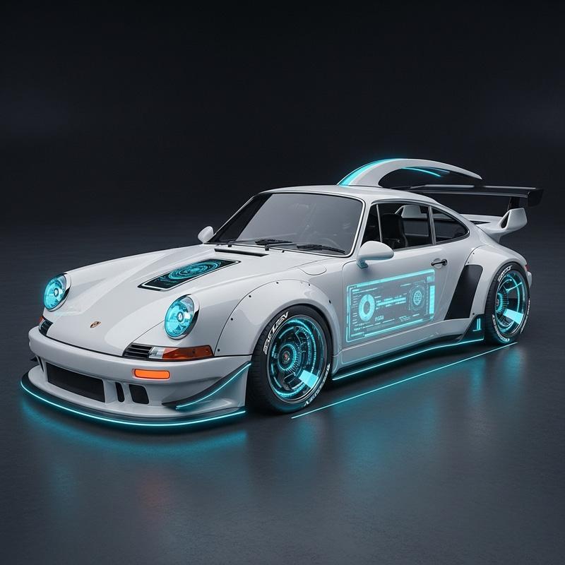 Futuristic Cyberpunk White Porsche 911 Luxe Design Futuristic Cyberpunk White Porsche 911 Luxe Design