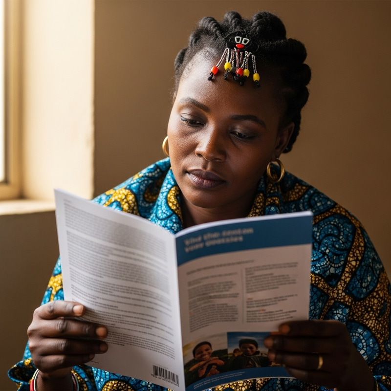 African Woman Reading a Pamphlet - Serene Scene African Woman Reading a Pamphlet - Serene Scene