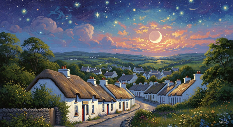 Picturesque Irish Village Under Starry Night Skies