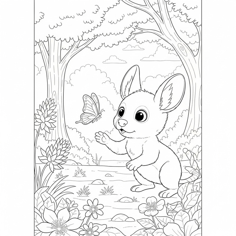 Wild Spirit Coloring Page: Cute Jerboa in Zen Park with Butterfly Wild Spirit Coloring Page: Cute Jerboa in Zen Park with Butterfly