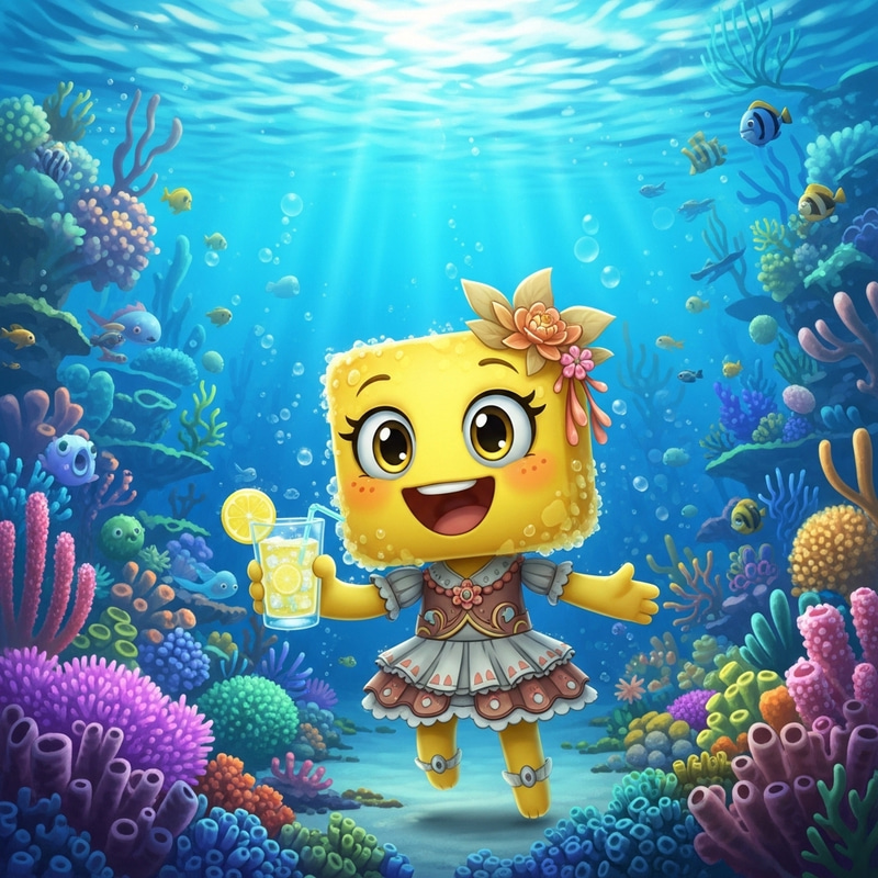 Cheerful Underwater Character with Lemonade Cheerful Underwater Character with Lemonade