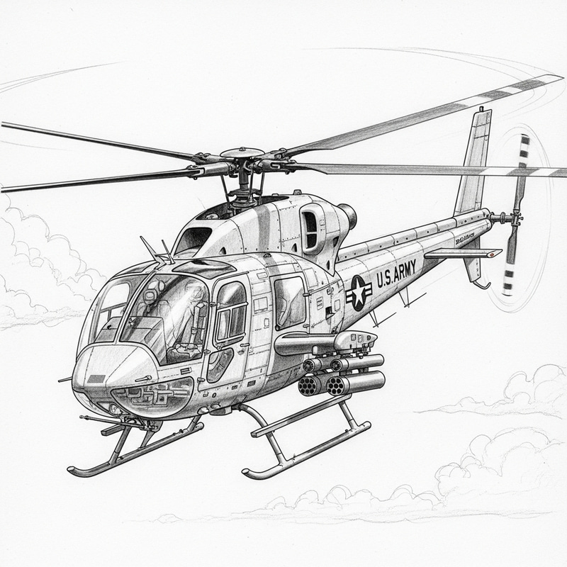 Detailed OH-23 Helicopter Pencil Sketch Detailed OH-23 Helicopter Pencil Sketch
