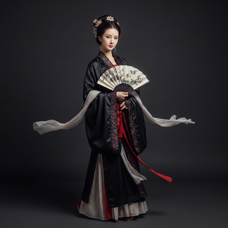 Enchanting Woman in Dark Silk Robe - Diaochan Inspired Beauty Enchanting Woman in Dark Silk Robe - Diaochan Inspired Beauty