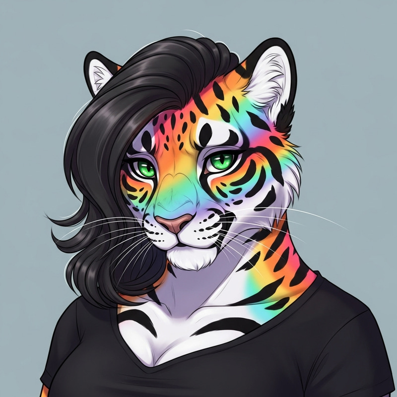 Rainbow Fursona Cougar with Green Eyes Rainbow Fursona Cougar with Green Eyes