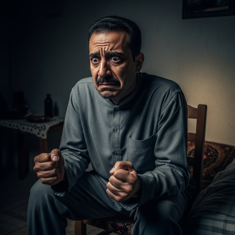 Anxious Person in Low-Light Setting