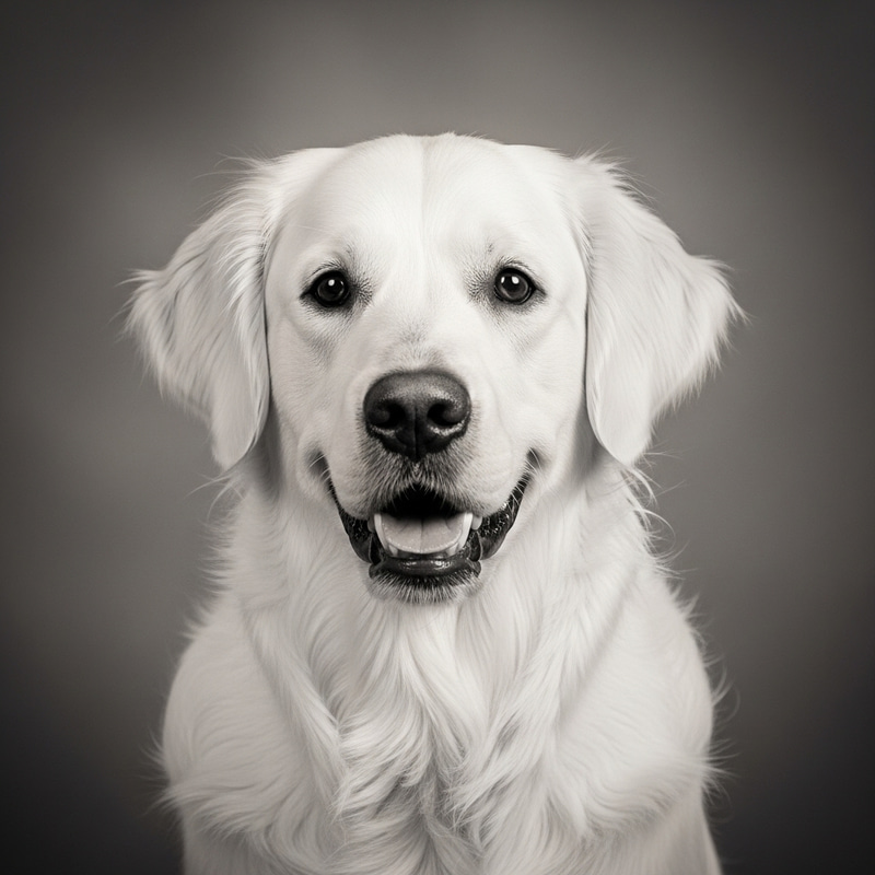 Vintage White Golden Retriever in Black & White