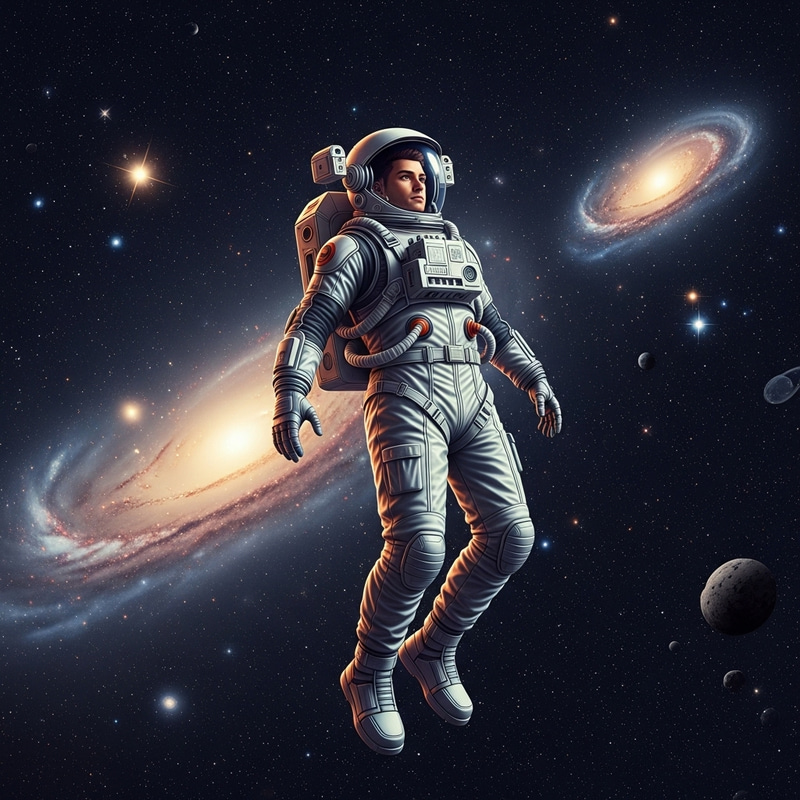 Futuristic Astronaut Floating in Space - Awe-Inspiring View Futuristic Astronaut Floating in Space - Awe-Inspiring View