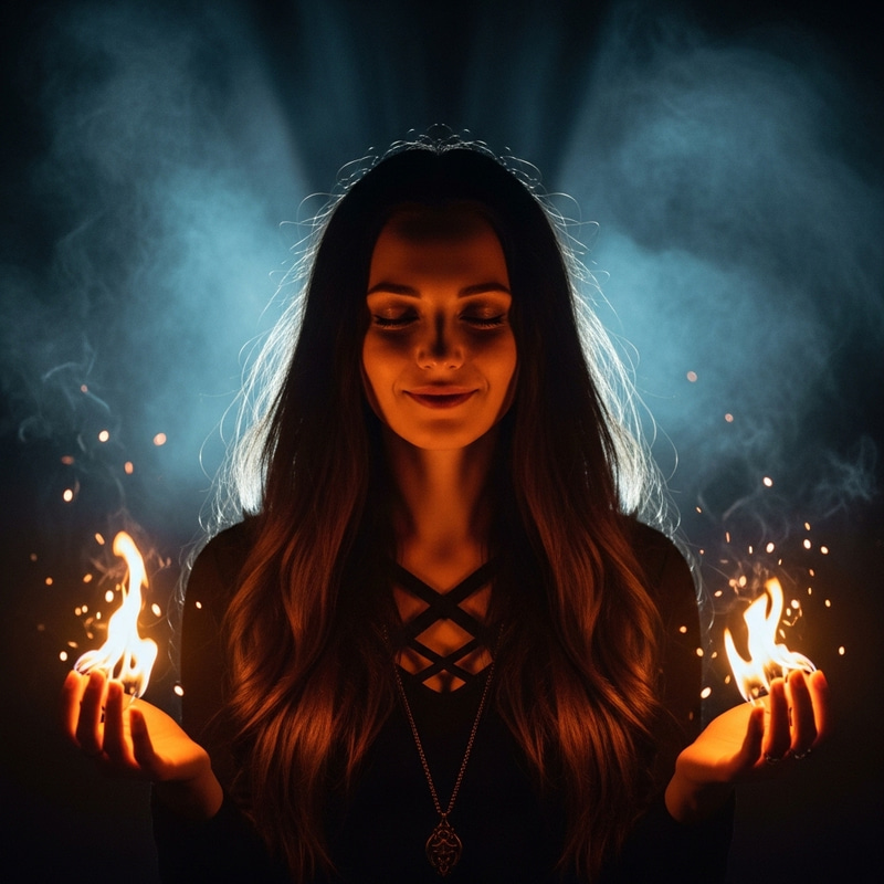 Enchanting Sorceress in Magical Firelight | Mystical Beauty Enchanting Sorceress in Magical Firelight | Mystical Beauty