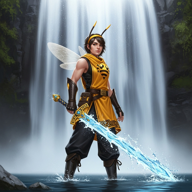 Youthful Bee Agent with Magic Water Sword