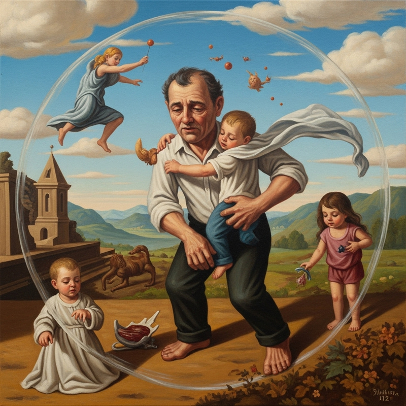 Surreal Art: Man Drowning in Addiction | Symbolic Masterpiece