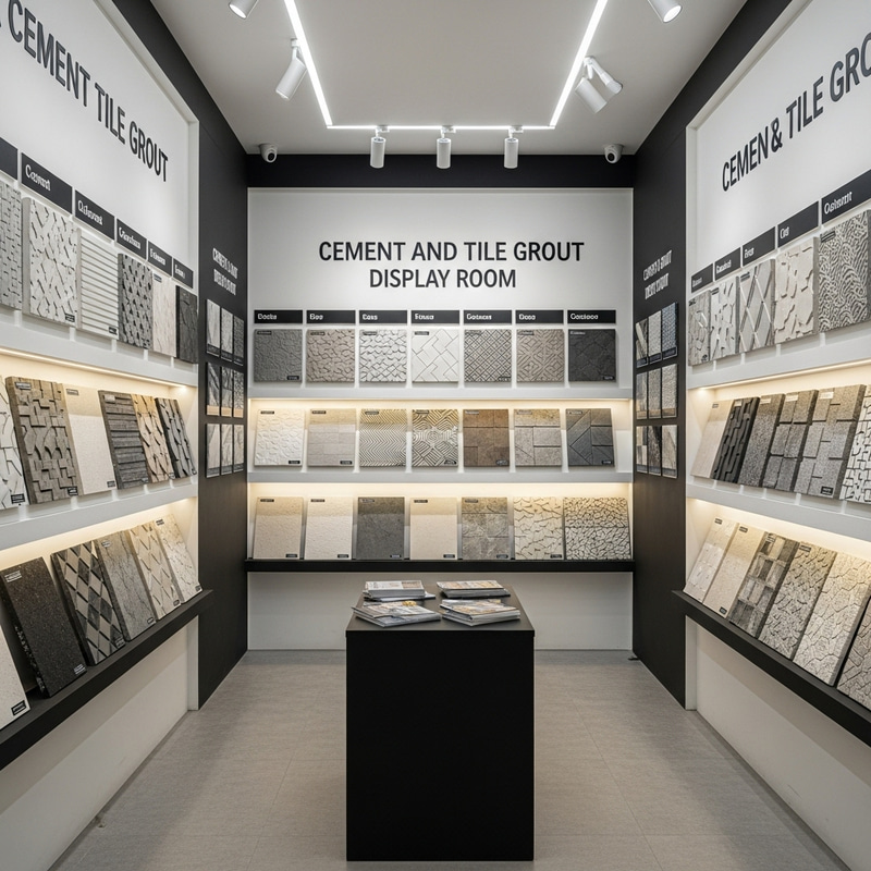 Compact Cement & Tile Grout Display in Modern Setting Compact Cement & Tile Grout Display in Modern Setting