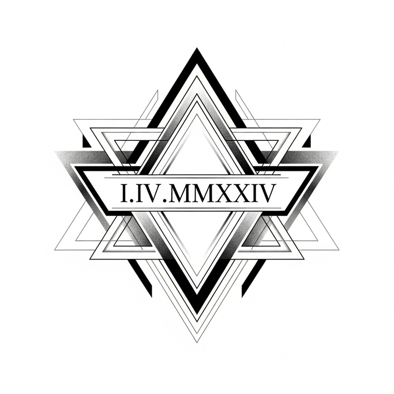 Geometric Tattoo Design with Roman Numerals I.IV.MMXXIV in Triangles Geometric Tattoo Design with Roman Numerals I.IV.MMXXIV in Triangles