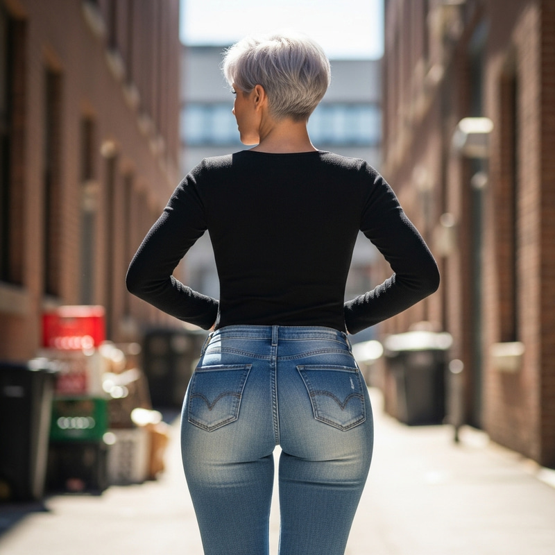 Animated Silver-Haired Beauty with Tight Jeans - Fashionista